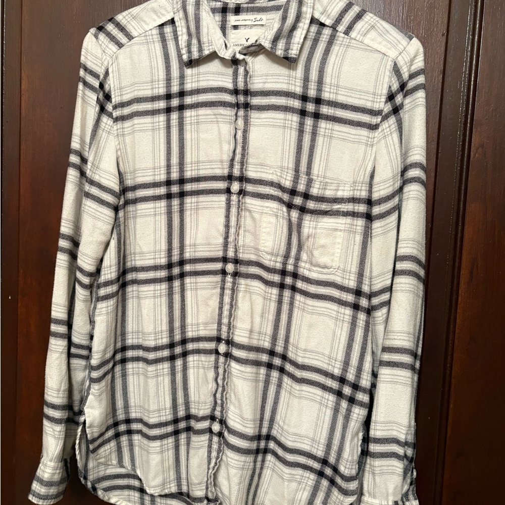 American Eagle Outfitters Gray and White Checkered Shirt